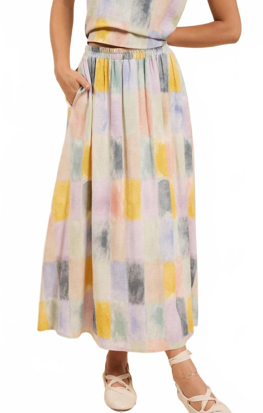 NEW SADIE & SAGE petrichor gathered elastic midi skirt in multi tile